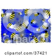 Poster, Art Print Of Background Of Honey Bees On Blue