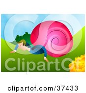 Clipart Illustration Of A Slow Snail Man With A Pink Shell Using His Arms To Move Along by Prawny