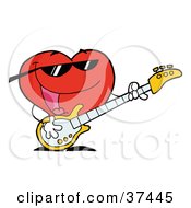Poster, Art Print Of Romantic Red Heart Man Playing A Guitar And Singing