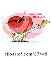 Poster, Art Print Of Musical Heart Character With Notes Singing And Playing A Guitar