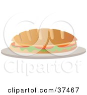 Clipart Illustration Of A Fresh Sub Sandwich On French Bread Served On A Plate by Melisende Vector