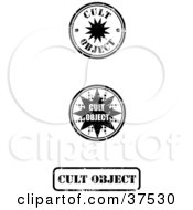 Clipart Illustration Of Three Distressed Black And White Cult Object Seals And Signs