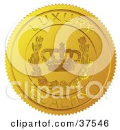 Clipart Illustration Of A Golden Shiny Luxury Quality Sticker With A Crown And Laurel