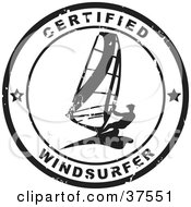 Clipart Illustration Of A Distressed Black And White Certified Windsurfer Seal by Eugene #COLLC37551-0054