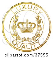 Clipart Illustration Of A Golden Embossed Luxury Quality Seal With A Crown And Laurel