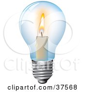 Burning Candle Inside A Clear Glass Light Bulb
