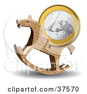 Euro Coin On The Back Of A Wooden Rocking Horse