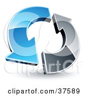 Clipart Illustration Of A Pre Made Logo Of A Blue And Chrome Arrow Circling