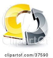 Clipart Illustration Of A Pre Made Logo Of A Yellow And Chrome Arrow Circling