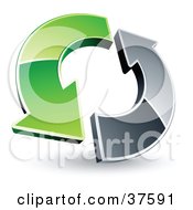 Clipart Illustration Of A Pre Made Logo Of A Green And Chrome Arrow Circling