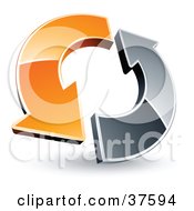 Clipart Illustration Of A Pre Made Logo Of An Orange And Chrome Arrow Circling