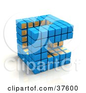 Clipart Illustration Of A Blue And Gold Cubic Diagramatic Structure On A Reflective White Surface