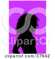 Poster, Art Print Of Black Silhouetted Female Avatar With A Purple Background