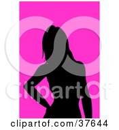 Poster, Art Print Of Black Silhouetted Female Avatar With A Pink Background