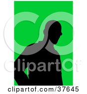 Poster, Art Print Of Black Silhouetted Male Avatar With A Green Background