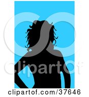 Poster, Art Print Of Black Silhouetted Female Avatar With A Blue Background