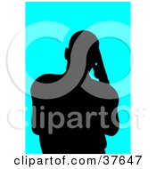 Poster, Art Print Of Black Silhouetted Male Avatar With A Bright Blue Background