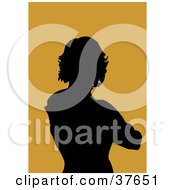 Poster, Art Print Of Black Silhouetted Female Avatar With An Orange Background