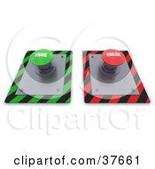 Poster, Art Print Of Green And Red True And False Push Buttons On A Control Panel