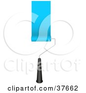 Clipart Illustration Of A Rolling Paintbrush Painting A Stripe Of Blue On A Wall