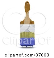 Poster, Art Print Of Wooden Handled Paint Brush With Blue Paint On The Bristles