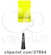 Clipart Illustration Of A Rolling Paintbrush Painting A Stripe Of Yellow On A Wall by KJ Pargeter