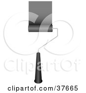 Clipart Illustration Of A Rolling Paintbrush Painting A Stripe Of Black On A Wall by KJ Pargeter