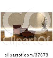 Poster, Art Print Of Modern Brown Arm Chair And Ottoman In A Living Room