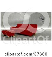 Clipart Illustration Of A Modern Red Sofa And Ottoman In An Upscale Living Room With A Light