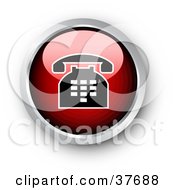 Clipart Illustration Of A Chrome And Red Shiny Telephone Contact Button by KJ Pargeter