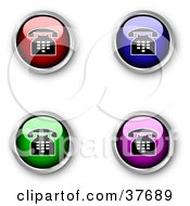 Clipart Illustration Of Four Red Blue Green And Purple Shiny Telephone Contact Buttons by KJ Pargeter