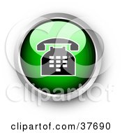 Poster, Art Print Of Chrome And Green Shiny Telephone Contact Button