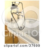 Clipart Illustration Of A Shower Head And Hose Attachment On A Modern Bath Tub by KJ Pargeter