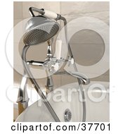 Poster, Art Print Of Chrome Shower Head Attached To A Bath Tub