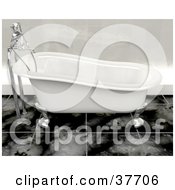 Poster, Art Print Of White And Chrome Clawfoot Bath Tub In A Modern Restroom With Tile Flooring