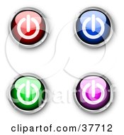 Poster, Art Print Of Four Red Blue Green And Purple Shiny Power Buttons