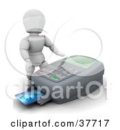 Clipart Illustration Of A 3d White Character Standing Over A Large Credit Card Machine