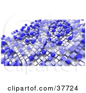 Poster, Art Print Of Background Of Floating White And Blue Boxes On White