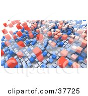 Poster, Art Print Of Background Of Floating Red And Blue Boxes On White