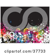 Poster, Art Print Of Black Background With Colorful Splatters Dots And Circles