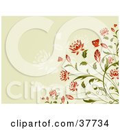 Poster, Art Print Of Red Flowering Plant With Butterflies On A Beige Background