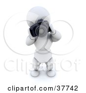 Poster, Art Print Of 3d White Character Photographer Operating A Professional Camera
