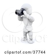 Poster, Art Print Of 3d White Character Photographer Holding A Camera