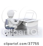 3d White Character Sitting At A Desk And Playing An Online Game With A Controller by KJ Pargeter