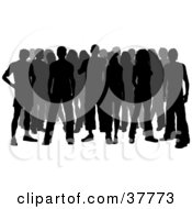 Clipart Illustration Of A Very Large Crowd Of Gray And Black Silhouetted Adults Standing
