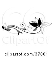 Clipart Illustration Of A Black Solid Lined And Dotted Flowering Plant