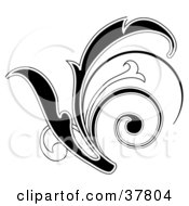Clipart Illustration Of A Black Leafy Scroll With A White Outline