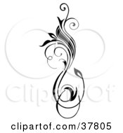 Clipart Illustration Of A Black Vertical Flourish With A Blooming Flower
