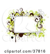 Poster, Art Print Of Blank Text Box With Green And Brown Grunge Flowers And Splatters