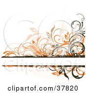 Poster, Art Print Of Blank Text Bar Bordered In Orange Beige And Dark Brown Grunge Vines